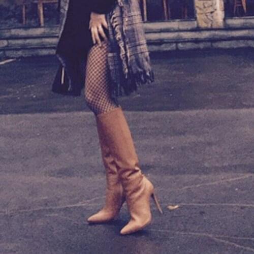 High quality new design Genuine Leather pointed toe high heel stiletto long boots Genuine Leather woman high boots women boots