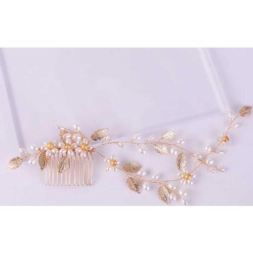 Elegant Gold Leaves Pearl Bridesmaid Bride Hair Comb Headdress Ball Flower Women Hair Vine Wedding Hair Jewelry Accessories SL