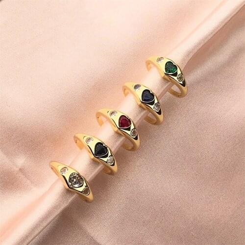 Cute Lovely Heart Zircon Stone Rings for Women Gold Plated Ring Delicate Open Adjustable Ring for Couple Best friend Jewelry