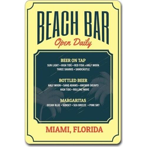 Beach Bar Menu Sign, Bar Drinks Sign, Bar Sign, Beach Bar Decor, Beach Bar Sign, Bar Owner Gift, Bar Gift-Quality Tin Sign