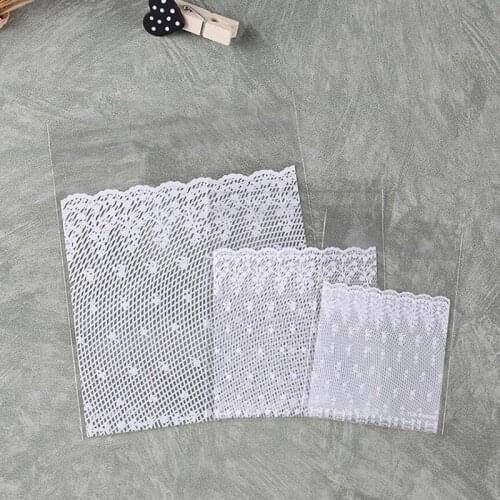 100 Pcs Lace Cookie Candy Baking Plastic Packaging Bags, OPP Self-adhesive Bag for Jewelry Accessories Party Wedding