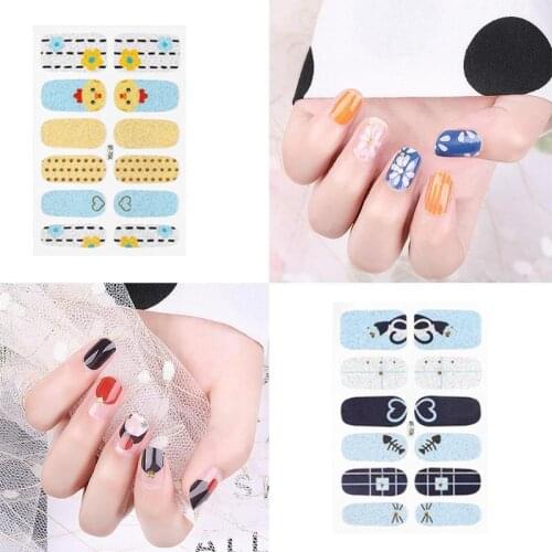 12tips Full Cover Nail Sticker French Eggflower Daisy Personality Cartoon Wrap DIY Nail Art Decal Women Manicure Decoration