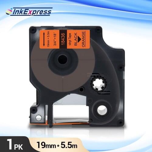 19mm 18436 Tape For DYMO Rhino IND Vinyl Label 18436 Black on Orange Label Tape For DYMO Rhino 4200 5200 6000 Label Maker