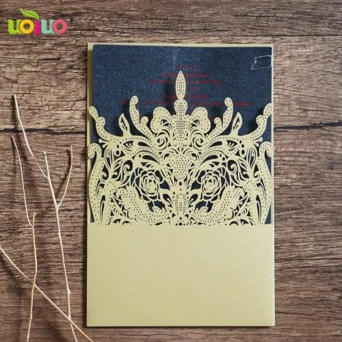 50 Elegant grey customized wedding invitation card chamange China laser cut handmade flower pocket invitation cards wholesale