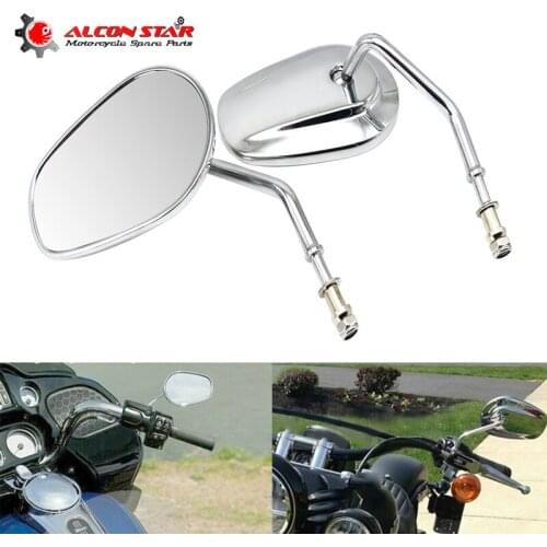 Alconstar- Chrome 8mm Motorcycle Rearview Mirrors For Harley Dyna Sportster XL 1200 883 Street Bob Electra Glide Low Rider Road