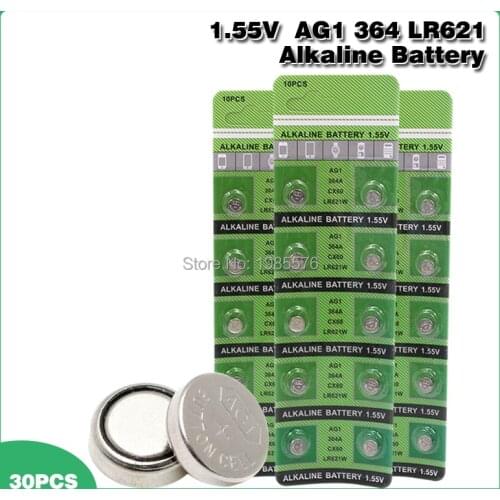 30pcs 1.55V AG1 LR621 364 164 531 SR621 SR621SW SR60 SP364 TR621 Button Batteries For Watch Toys Remote Cell Coin Battery