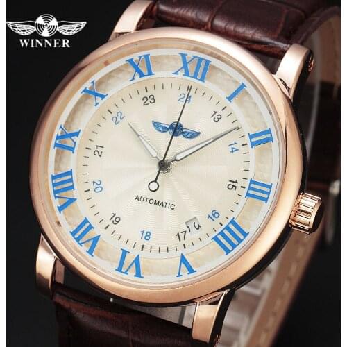 Winner Mens Watch Luxury Brand Automatic Business Style Leather Strap Analog Dress Fashion Clock On Sale Mechanical Wristwatch