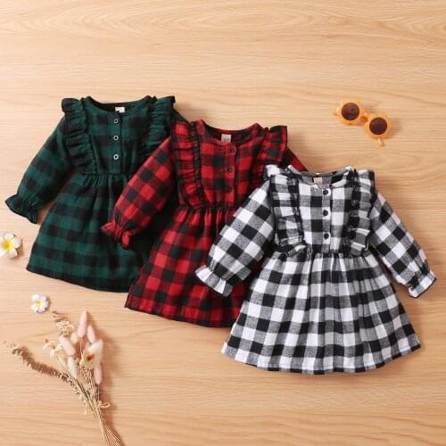 1-4Yrs Children Girls Plaid Dress Long Sleeve Kids Girls Clothing For Spring Autumn