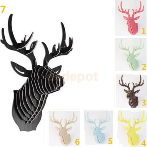 DIY 3D Wooden Animal Deer Head Art Model Home Office Wall Hanging Decoration