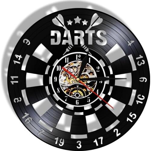 Darts Vinyl Record Wall Clock Dart Board Pub Bar Darts Game Wall Clock Game Room Displays LED Neon Light Sign Home Decor Crafts