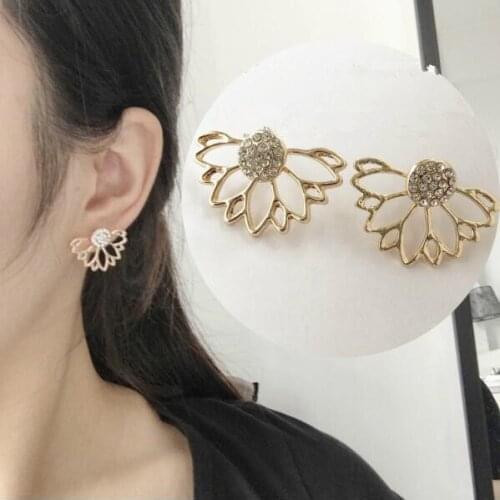 Ea375 Flower Stud Earrings Cuff Stud Ear Cuff Full Lotus shape Crystal Punk Earrings for Women Jewelry 2018