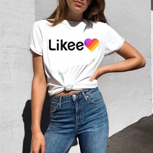 Womens Summer Fashion Simple Cute Top Letter Heart Print LIKEE Short Sleeve Casual T-shirts Soft Comfortable Loose Tee Shirts