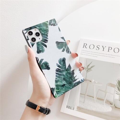 Smooth square phone case coque For iPhone 11 pro max X XR XS Max X 8 7 6 6S Plus Retro plantain banana leaves doodle soft Cover