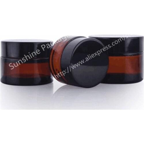 Hot sale High quality 2 x 30g amber glass jars, 30ml cream jars, skin care cream bottles, dark glass cosmetic containers