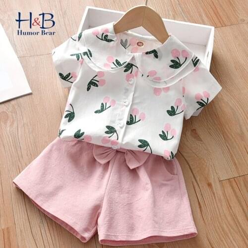 Humor Bear Girls Clothes Sets New Summer Short Sleeve Cartoon Shirt+ Shorts 2Pcs Casual Outfits Kid Clothes