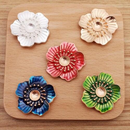 10 PCS 33mm Metal Alloy Drops Of Oil Enamel Flowers Connector DIY Handmade Accessories For Jewelry Making