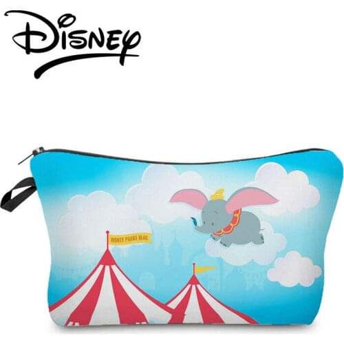 Disney Dumbo Printed Cosmetic Bags Cartoon Women Makeup Bag Clouds Blue High Quality Cute Elephant Mini Storage Bag Portabl