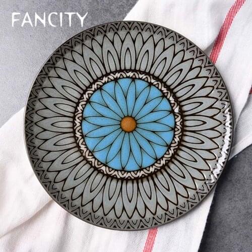 FANCITY Creative hand-painted flower kiln glaze tableware French retro steak plate dessert plate western food plate pasta plate