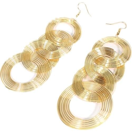 MANILAI Multi layer Metal Dangle Earrings For Women Fashion Alloy Statement Pendant Earrings Jewelry Long Accessories