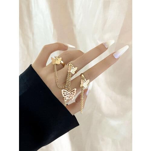 Stillgirl 3Pcs Kpop Gold Chain Butterfly Rings for Women Punk Stranger Things Geometric Animal Set Female Y2k Fashion Jewelry