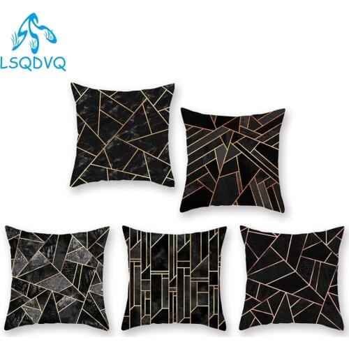 Decorative Throw Pillows Case Black Gold Marble Pattern Irregular Geometry Polyester Sofa Cushion Cover for Home Decoration