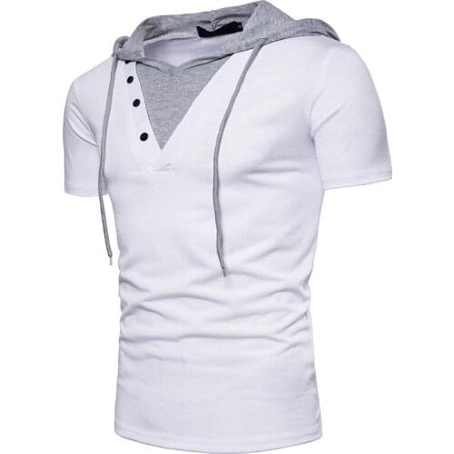 2020 summer new hooded short-sleeved T-shirt fake two-piece design casual T-shirt