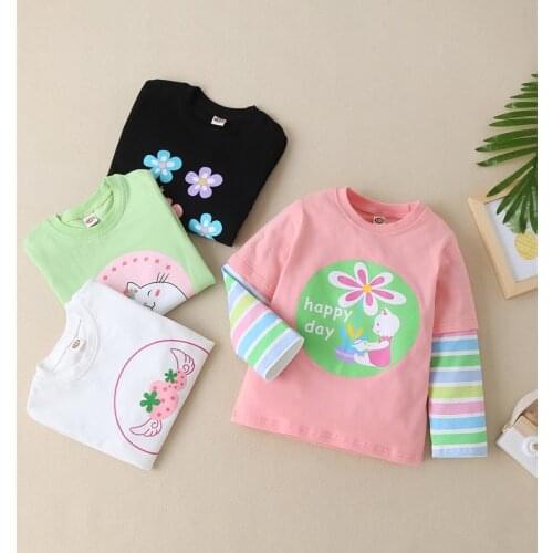 New Spring Autumn Toddler Girl Clothes Lovely Cartoon Animal Flower Patchwork Long Sleeve T-shirt Tops Casual Kids Clothes 1-6Y