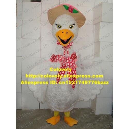 New White Goose Swan Mascot Costume Mascotte Cygnus Geese With Red White Spot Scarves Yellow Bright Eyes Adult No.735 Free Ship