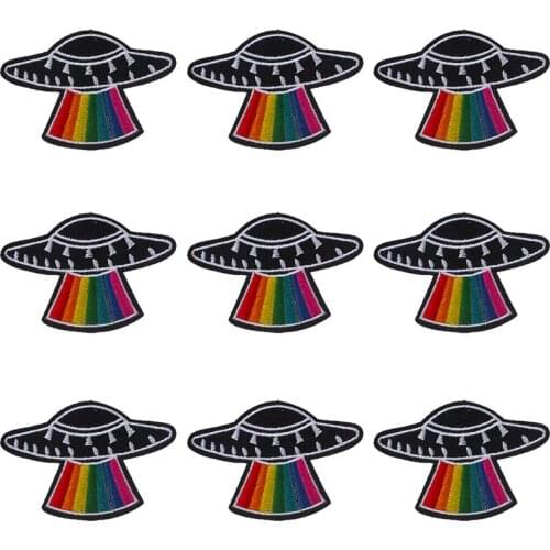 Pulaqi 10PCS UFO Patch Rainbow Wholesale Patches Iron On Patches For Clothing Space Stripe Wholesale Dropship Custom Patch