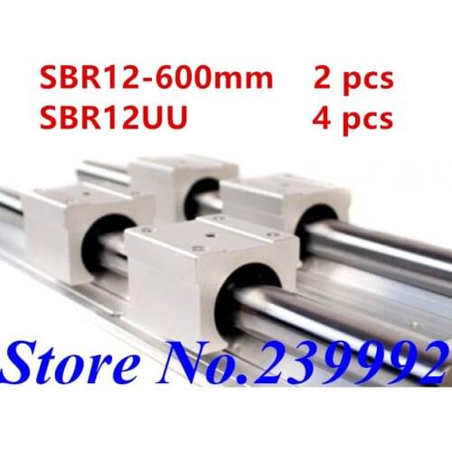SBR12 600mm 12mm linear guide Linear Shaft Rail Support + 4pcs SBR12UU Linear Bearing Block CNC parts