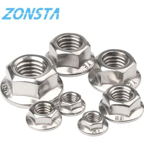 Hexagon Flange Nuts M3 M4 M5 M6 M8 M10 M12 M16 M20 304 Stainless Steel Pinking Automatic locking nut DIN6923 Serrated Spinlock