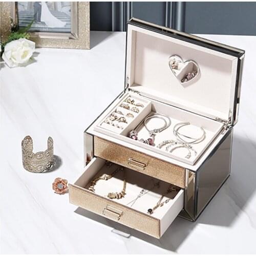 Коробка для хранения Jewelry Box Female Multifunctional Princess European Luxury Glass Earrings Ring Jewelries Storage Boxes