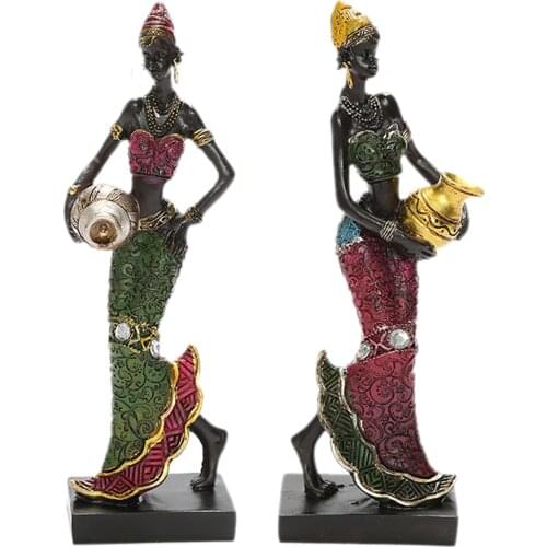 African Figurine Women Figure Sculpture for TV Cabinet Book Stand Decoration