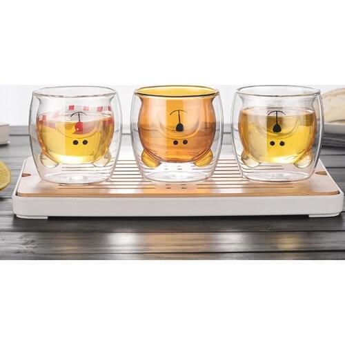 Creative 3D Cartoon Bear Double Wall Glass Tea Mug Coffee Cup Cute Animal INS Internet Celebrity Tumbler Taza Anime Tasse Cafe