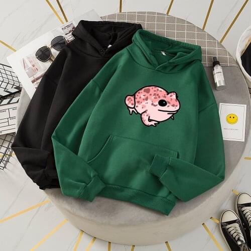 Cute Frog Hoodie Oversized Printed Pullover Sweatshirt Autumn Winter Best Friend Hoodies for Girls Long Sleeves Pocket Sweatsuit