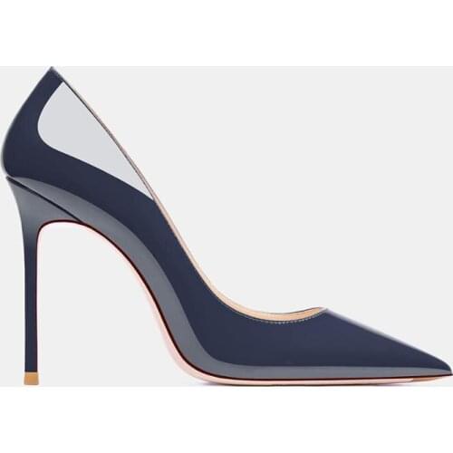 Free shipping fashion women pumps sexy lady navy patent leather pointy toe stiletto stripper high heels shoes big size 43
