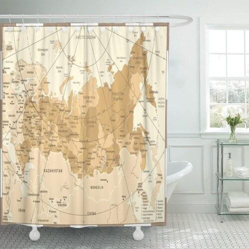 Asia Russia Map Vintage Detailed Chechnya Chelyabinsk City Dagestan Shower Curtain Waterproof Polyester Fabric 72 x 78 Inches