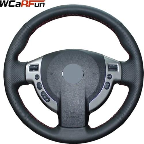 WCaRFun DIY Custom Name Black Artificial Leather Hand-Stitched Car Steering Wheel Cover for Nissan QASHQAI X-Trail NV200 Rogue