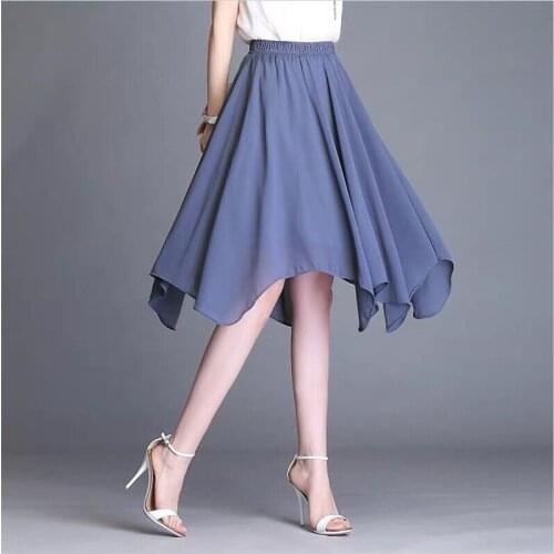 Office Lady Summer All-Match Midi Skirts 10 Color Women Elegant Irregular Chiffon Skirts Plus Size 5XL 6XL 7XL Black White Pink