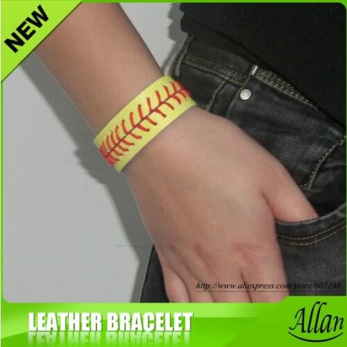 Yellow Leather Softball Stitch Bracelets