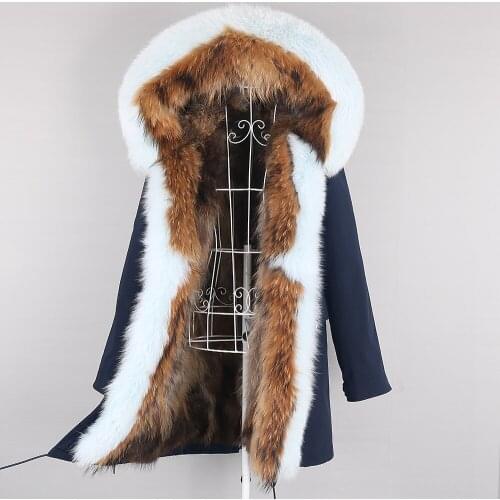 2021 women winter long Color matching parka waterproof big natural raccoon fur collar hood thick warm real fox fur liner