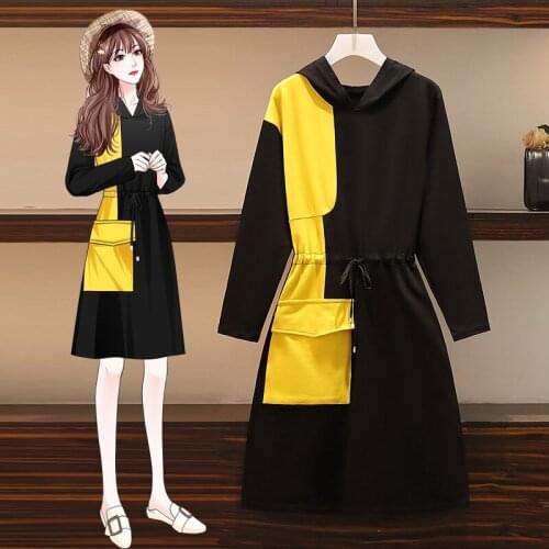 Hooded Fleece Plus Large Size Oversize Korean Fashion Kawaii Casual WomenS Elegant Dresses Autumn For Women 2021 Female Clothes