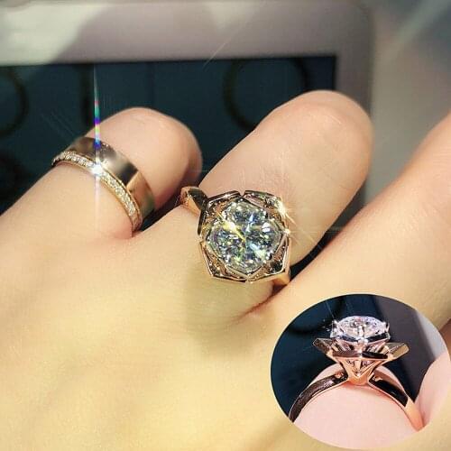 Fashion camellia flower crystal zircon diamonds gemstones rings for women rose gold color bague jewelry bijoux party accessories