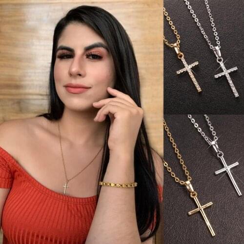 Religious Jesus Christ Cross Pendant Necklace for Women/Men Gold Cubic Zirconia Crucifix Necklaces Womens Christian Jewelry