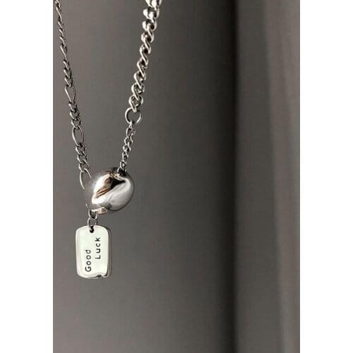 KOFSAC Vintage Trendy Women 925 Sterling Silver Necklace Simple Oval bead Good Luck Card Pendant Necklaces Girl Accessories