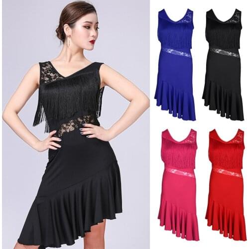 Women Fringes Latin Dance Dress Ballroom Tango Dance Costumes