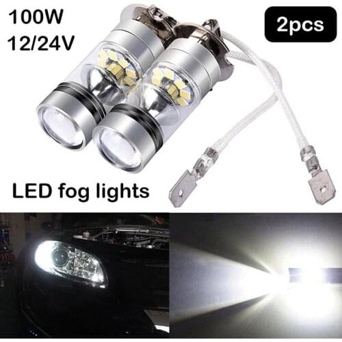 1/2Pcs H3 LED Car Fog Light Bulb 12/24V 100W 1000LM White 6000K 360 Degree Beam Car Headlight DRL Driving Auto Fog Lamp Bulbs