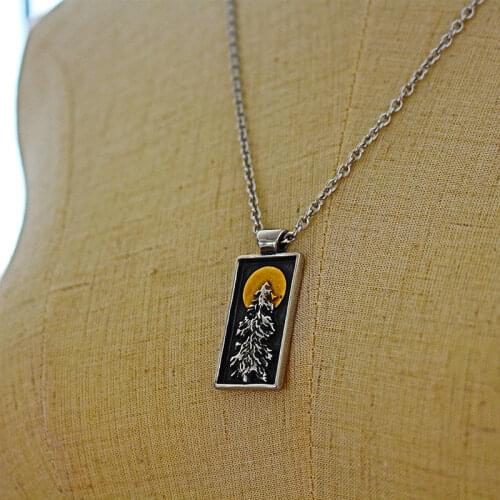 1pcs stainless steel forest cute Mini Landscape Pendant Necklace waves and sun Mixed Metals Nature Camping Hiking Jewelry