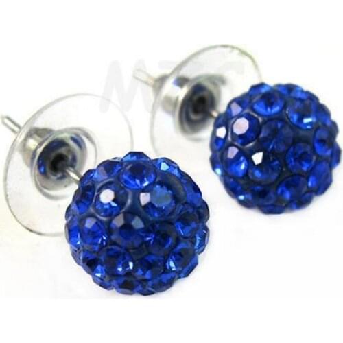 20pair/lot 10mm disco ball bead mixed white multicolor stainless steel Crystal Beads stud earrings silver plated k2536