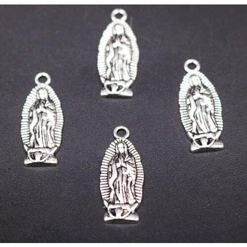 20pcs Silver Plated Catholic Virgin Mary Tag Metal Pendant DIY Charm Rosary Necklace Bracelet Jewelry Crafts Making 25*10mm P731